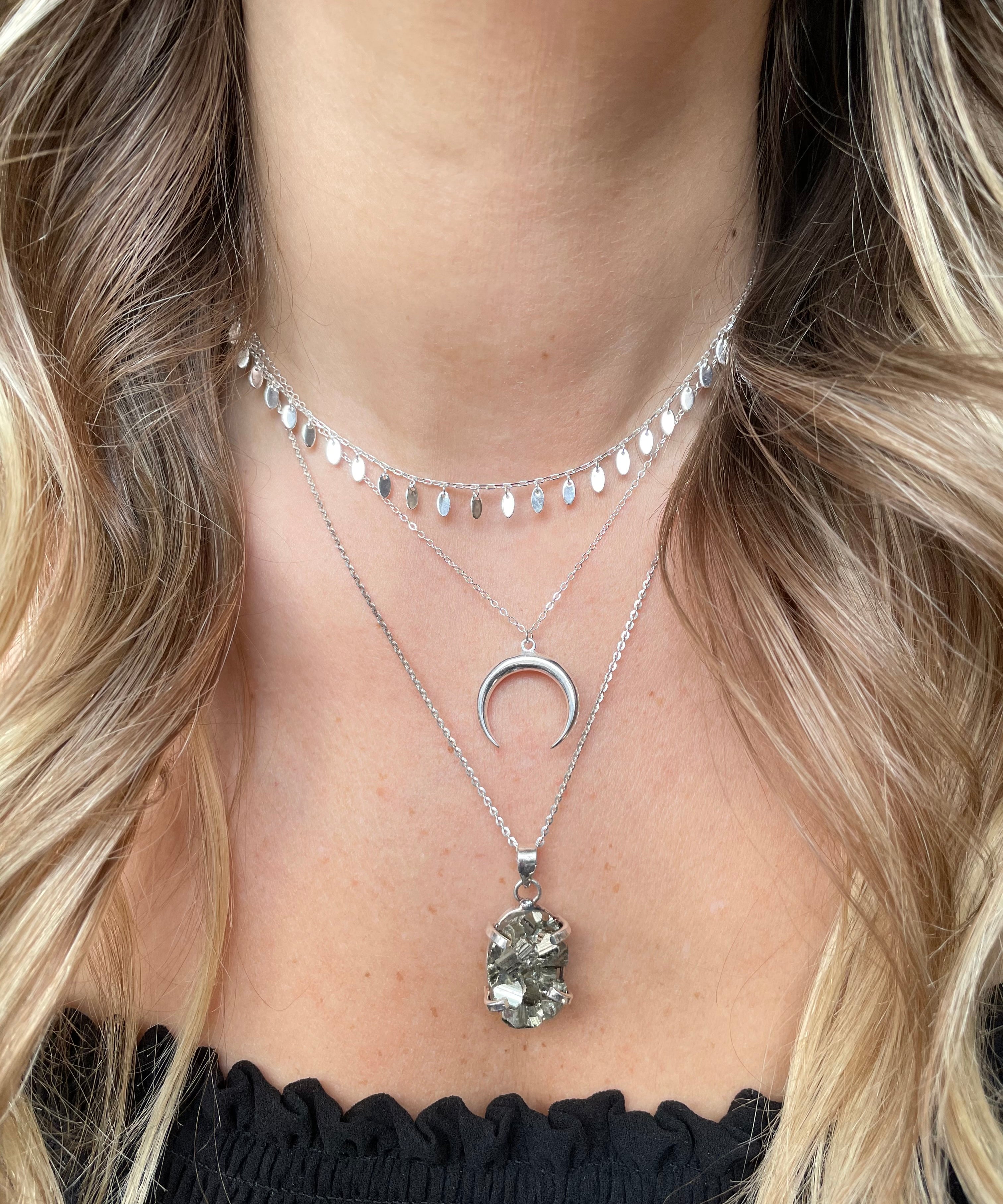 Small Pyrite Necklace - Silver Oval