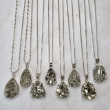 small pyrite necklace silver teardrop 925 sterling silver