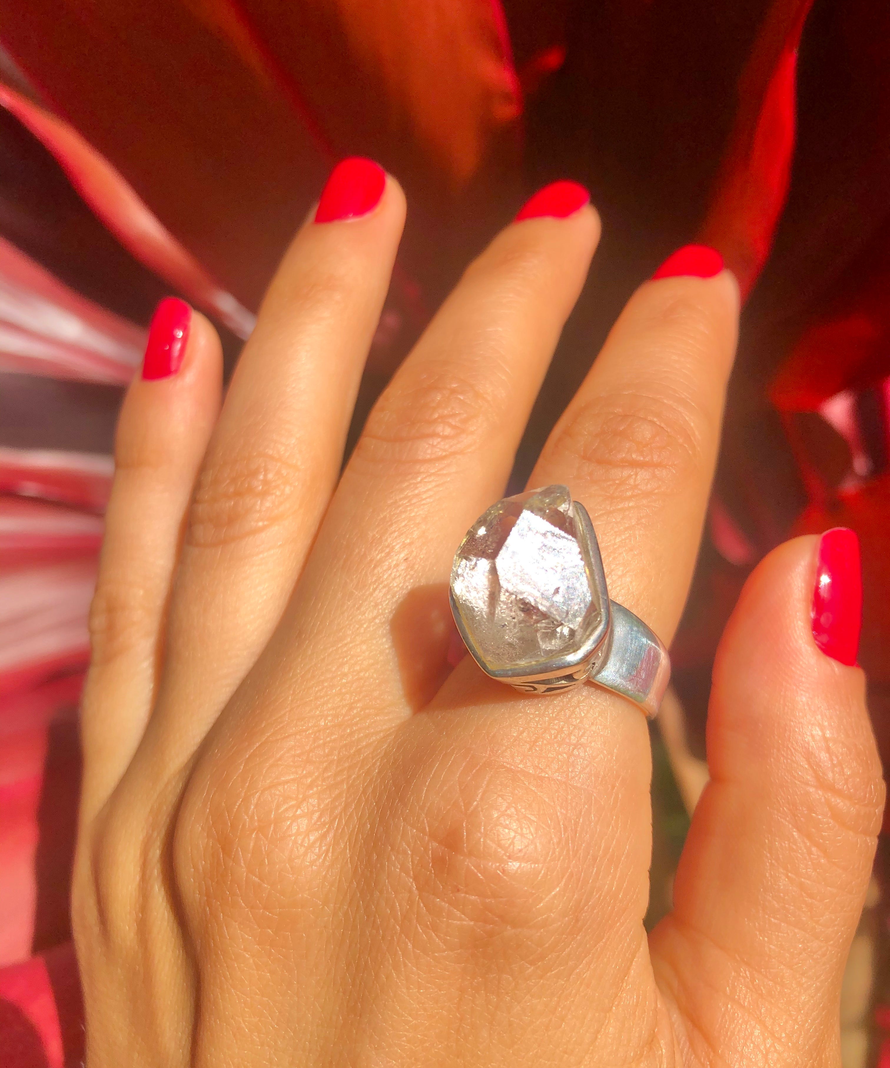 thick band large herkimer diamond ring 925 sterling silver