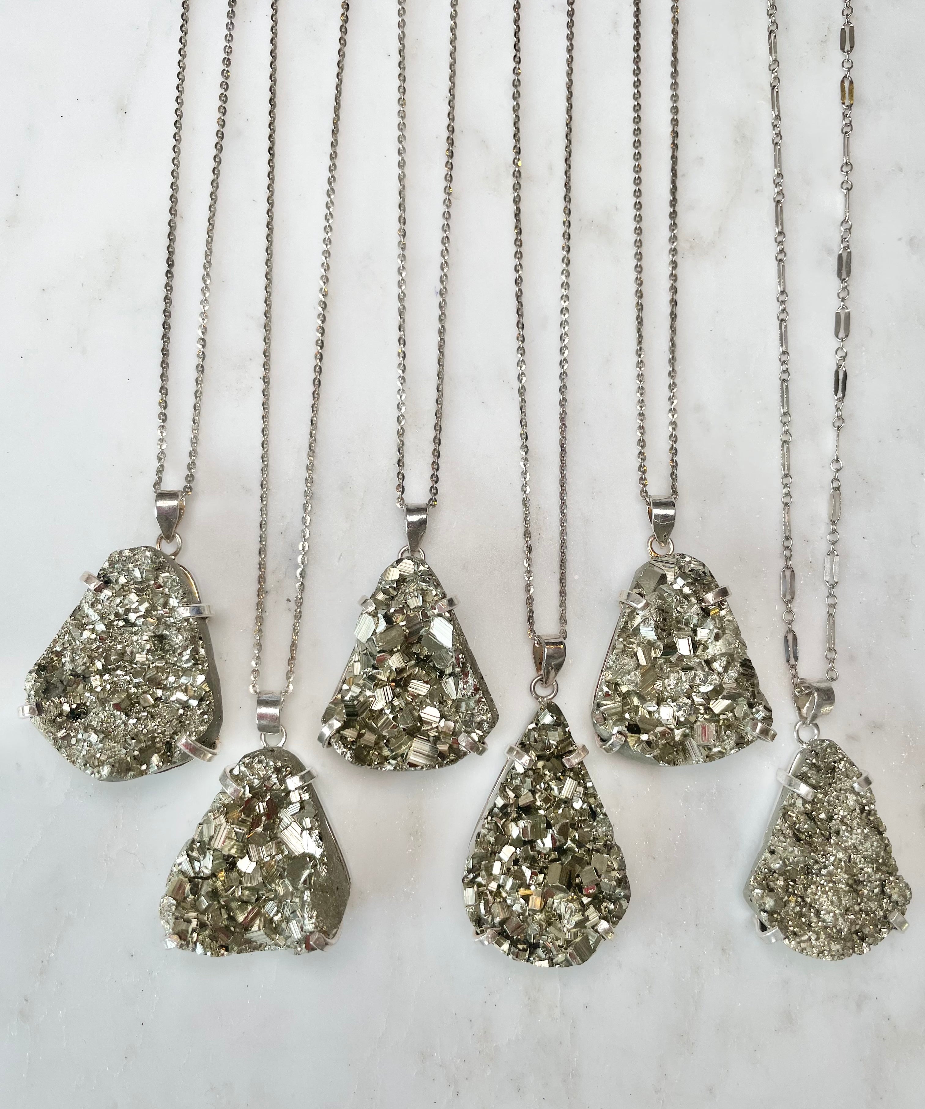 large pyrite pendant necklace large teardrop 925 sterling silver