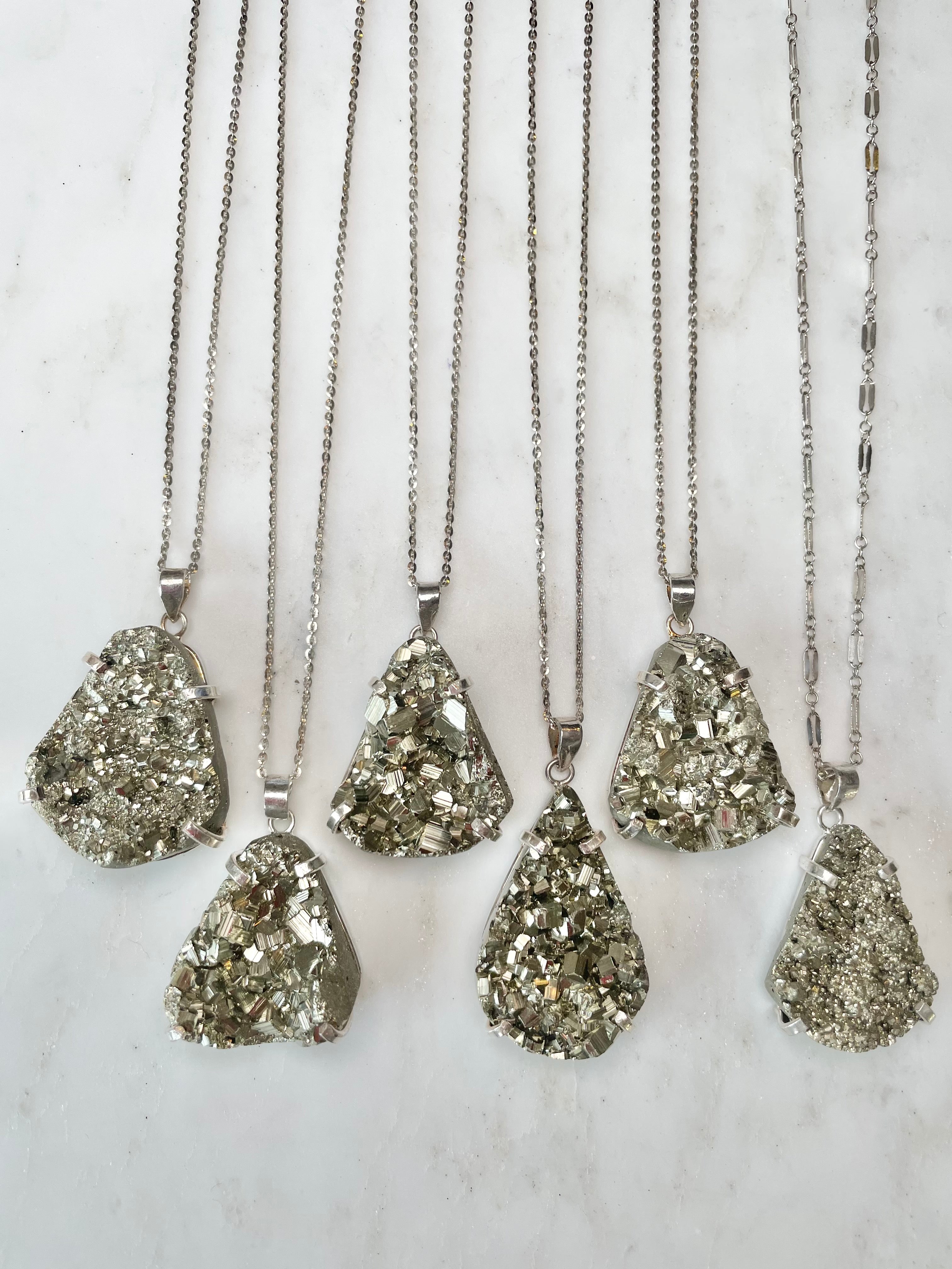 large pyrite pendant necklace large teardrop 925 sterling silver