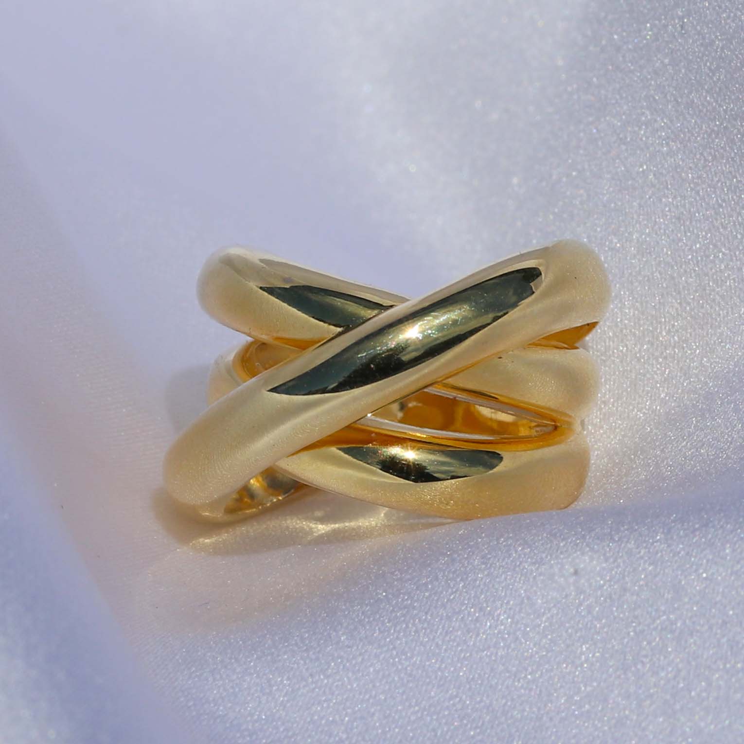 gold intersection ring 14k gold plated 925 sterling silver