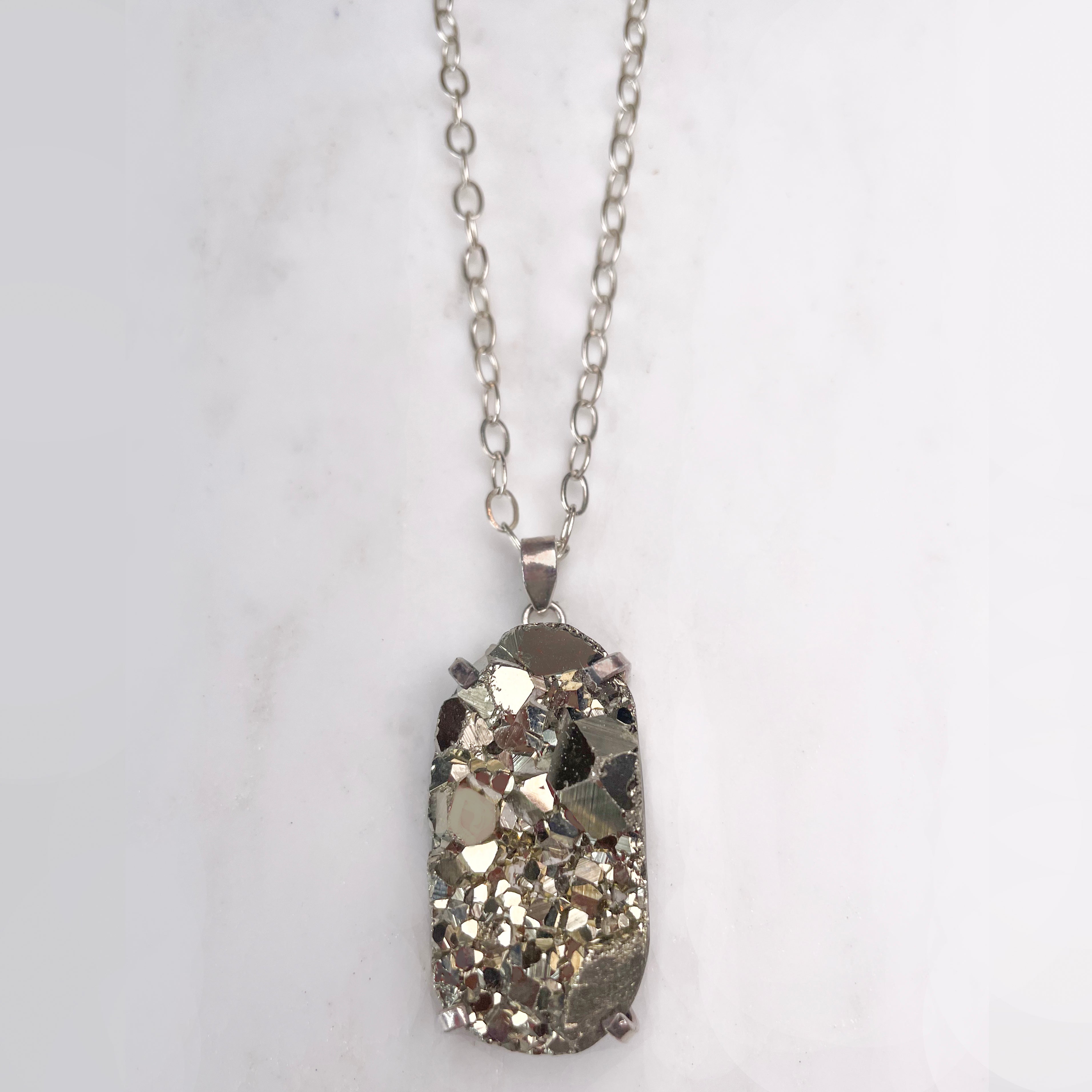 Large Pyrite Necklace - Oval Fancy Chain