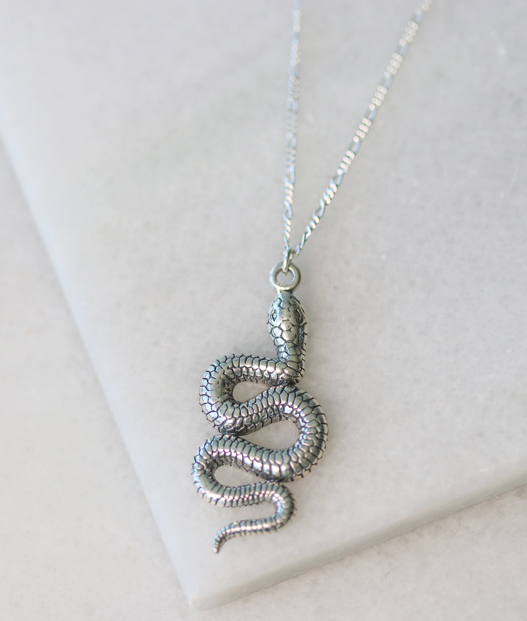 925 sterling silver etched snake necklace