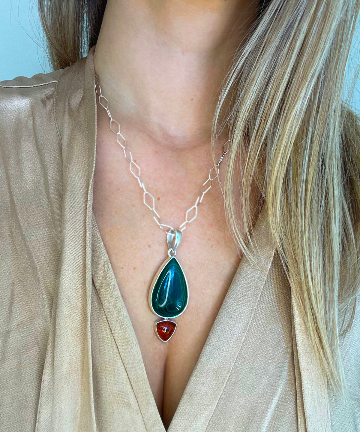 Malachite + Amber Necklace