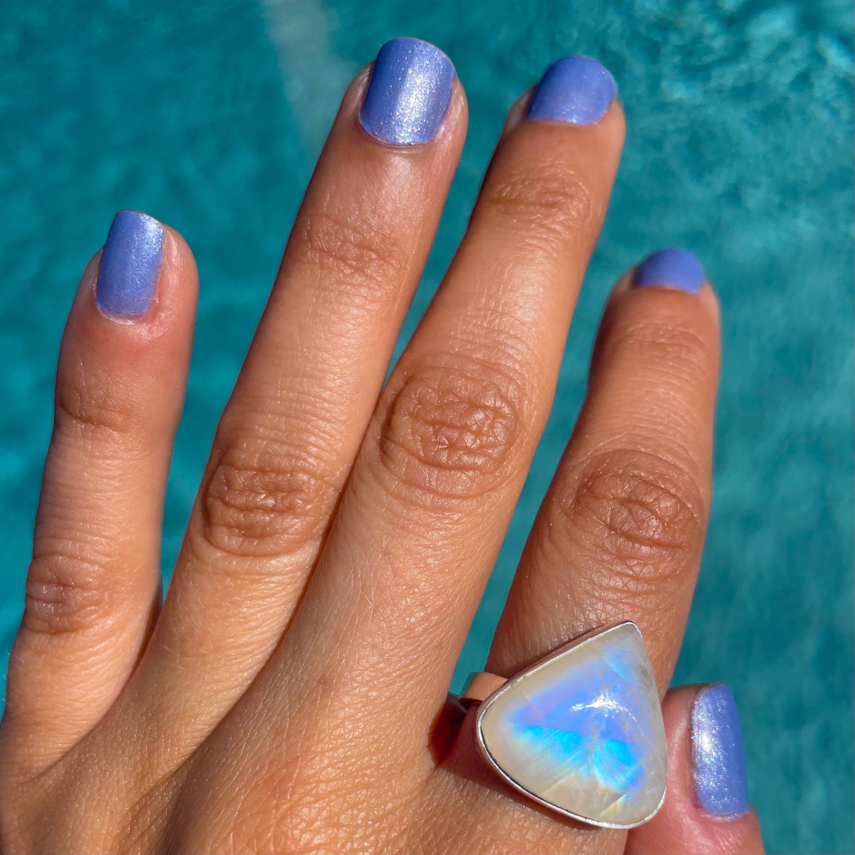 Rainbow Moonstone Short Teardrop Ring - Adjustable