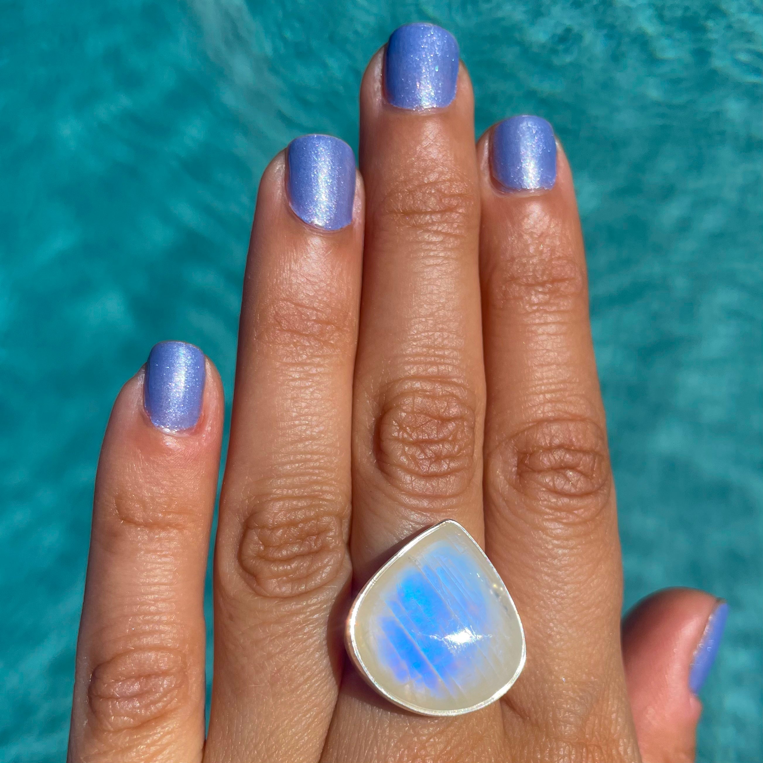 Rainbow Moonstone Short Teardrop Ring - Adjustable