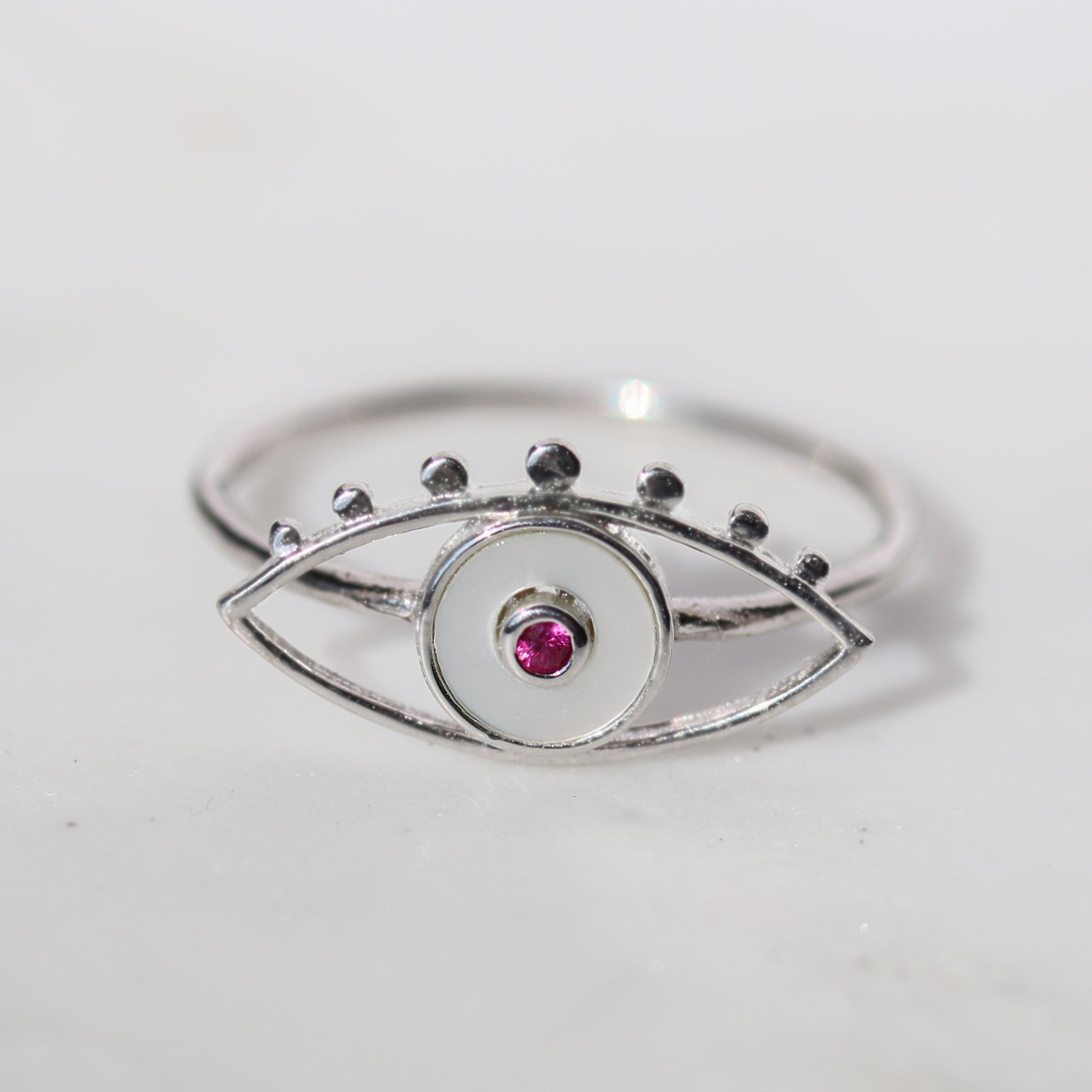 mother of pearl evil eye ring 925 sterling silver