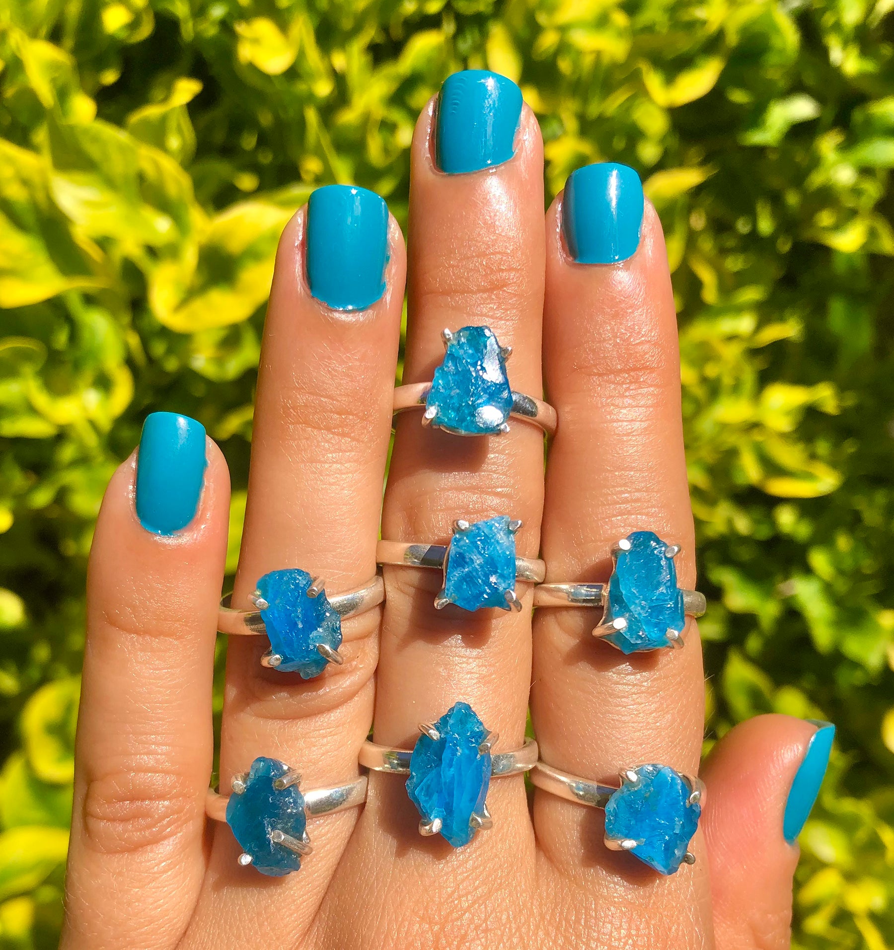 neon blue apatite ring 925 sterling silver one of a kind waterproof