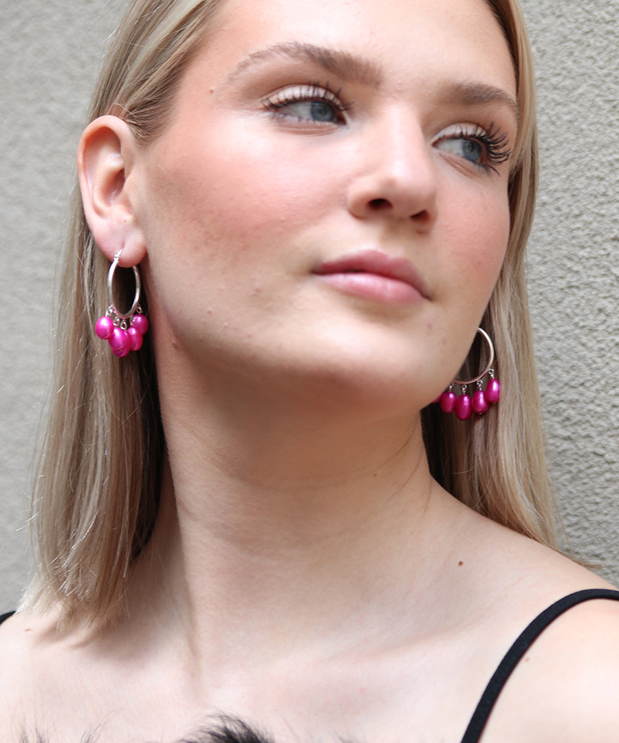 Cha Cha Pearl Hoops - Pink