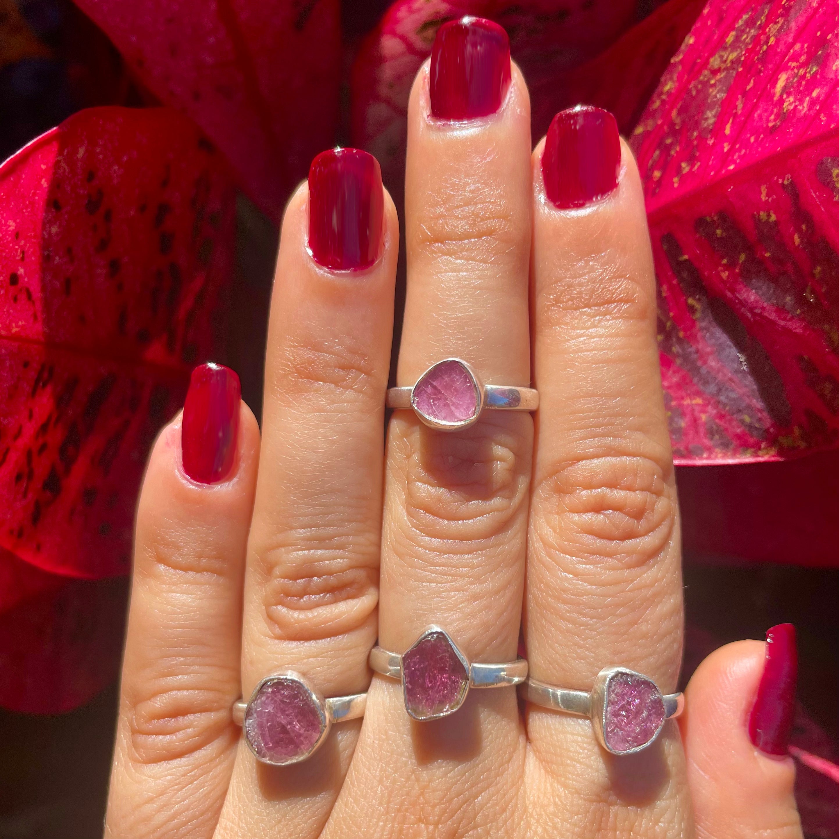 tiny pink tourmaline rings 925 sterling silver