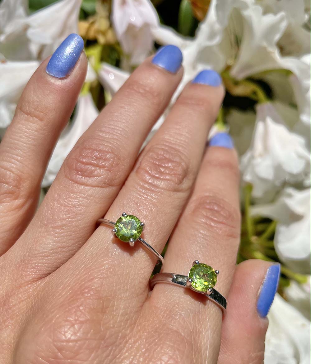 Peridot Birthstone ring - August - silver & gold