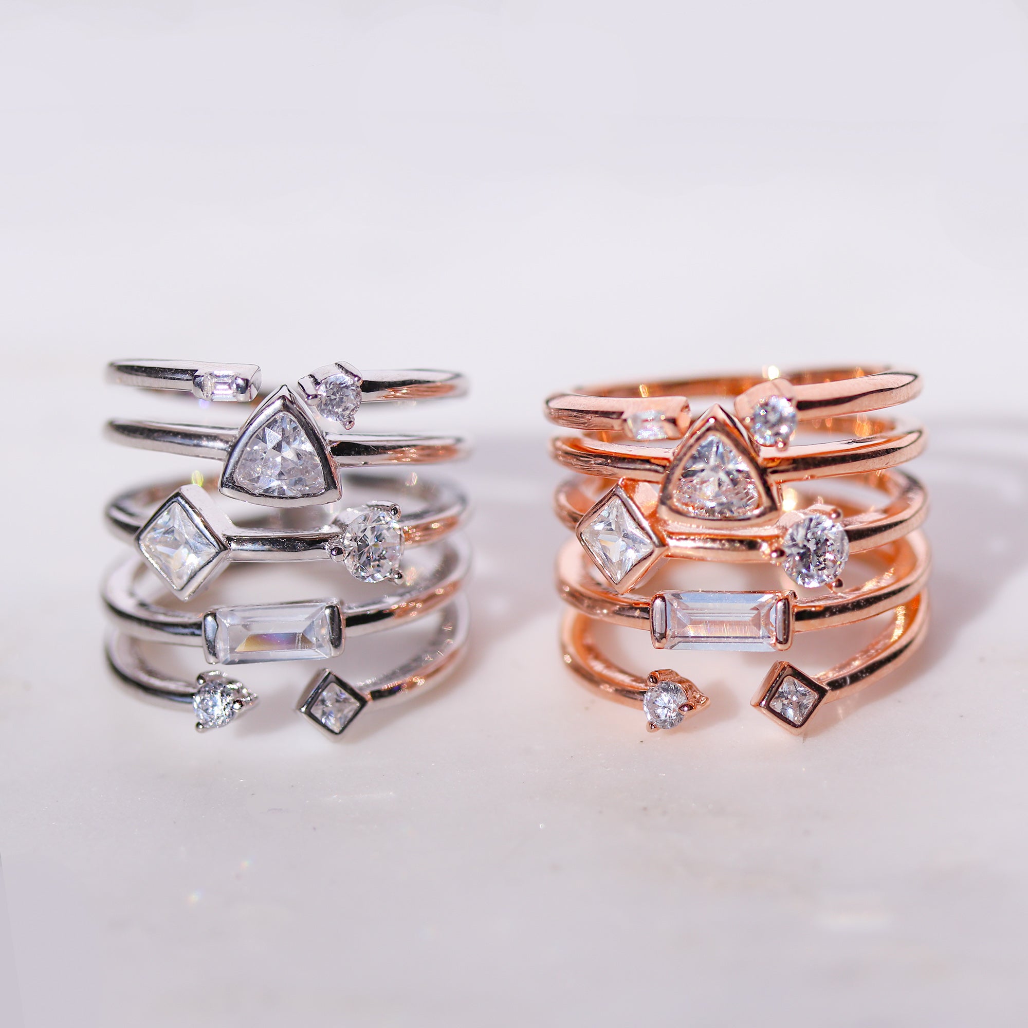 stack me up ring cubic zirconia 925 sterling silver 14k rose gold plated