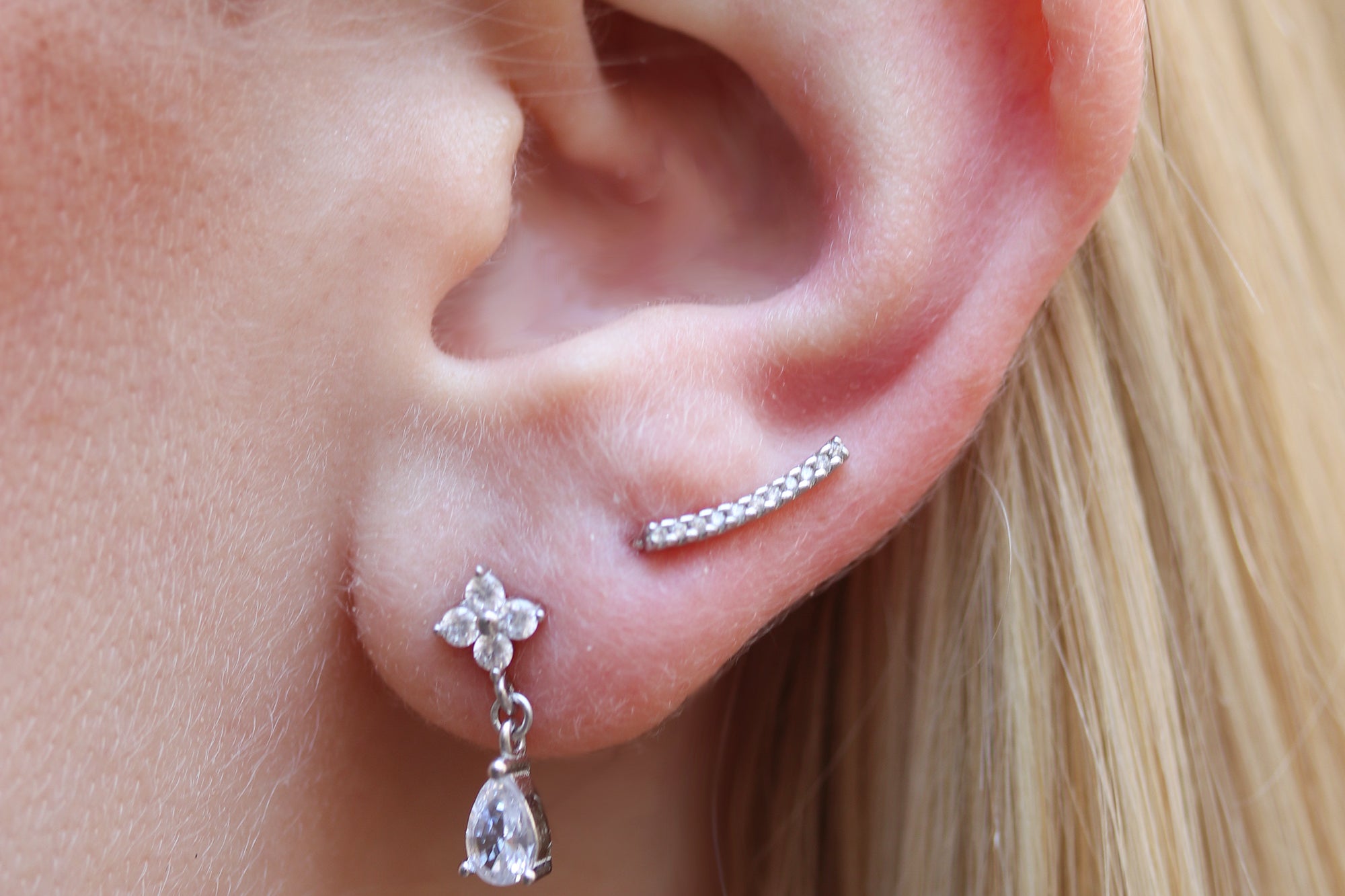 tiny bar ear climbers 925 sterling silver 14k gold plated cubic zirconia