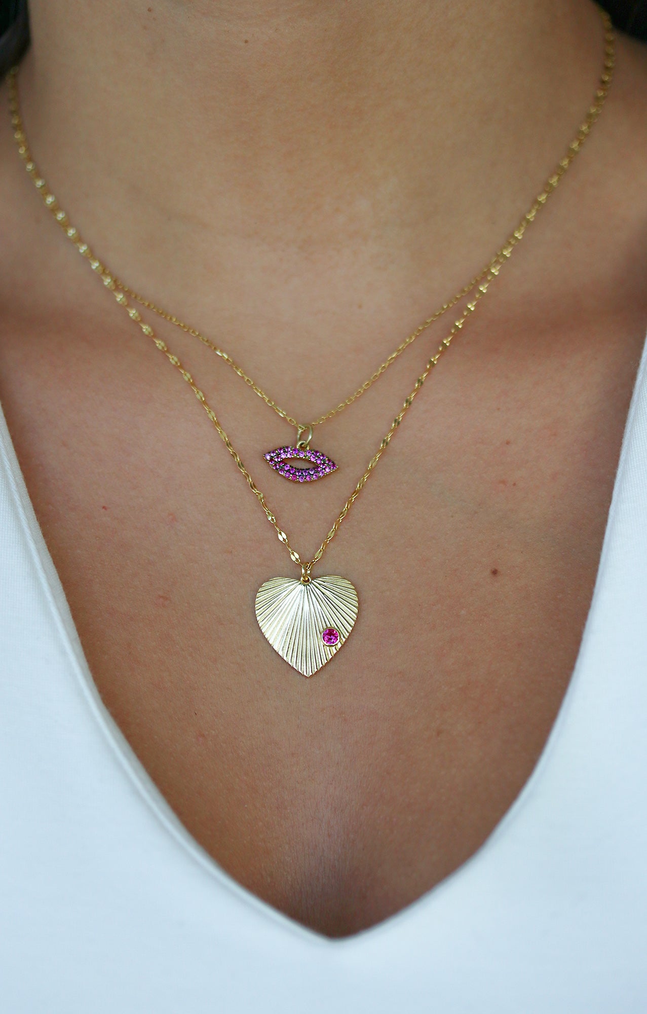 etched heart necklace swarovski crystal 14k gold plated 925 sterling silver
