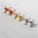 tiny white opal studs 14k gold rose gold plated 925 sterling silver